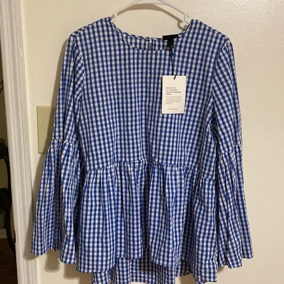 Who What Wear Blue Gingham Women's L Top - Picture 1 of 4